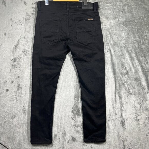 NUDIE Lean Dean Dry Everblack Jeans Mens W34/L30 Slim Fit Black Denim Zip Fly - Picture 2 of 9